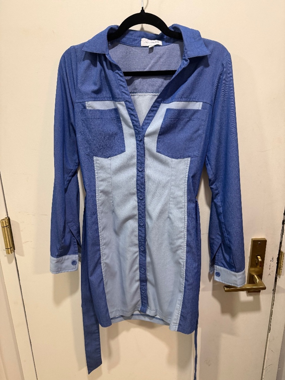Lost + Wander | Long Sleeve Blue Belted Shirt Dress | Size Medium